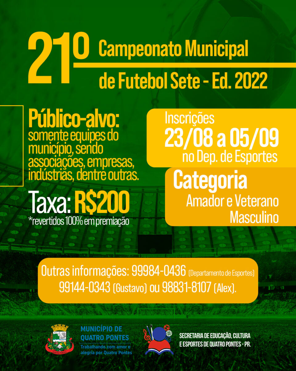 Inscrições para campeonato de futebol 7 terminam na próxima sexta